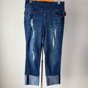 Jag Jeans Distressed Cropped Jeans in Dark Blue